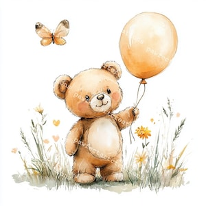 18 clipart de ursinhos de pelúcia para berçário, ursinhos de pelúcia para berçário, ursos fofos, aquarela para impressão, JPGs de alta qualidade, artesanato em papel, diário de sucata