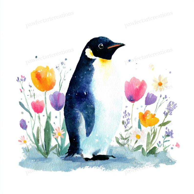 Spring Time Penguin 20 Spring Penguin Clipart, Cute Baby Penguin Floral Art, Nursery Decor ...