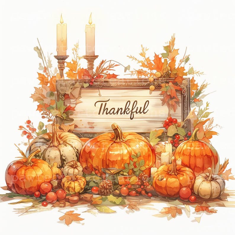 13 Fall Thanksgiving Clipart,Autumn Harvest, Fall Leaves Print, Fall Season,Printable Watercolor,High-Quality JPGs, Papercraft, Junk Journal