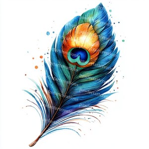 17 Peacock Feather Clipart, Gorgeous Peacock, Printable Watercolor, High-Quality JPGs, Digital Craft, Scrapbooks