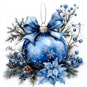 12 cliparts bleus boules de Noël, cliparts Noël, aquarelle imprimable, fichiers JPG de haute qualité, papercraft, journal indésirable, créations numériques