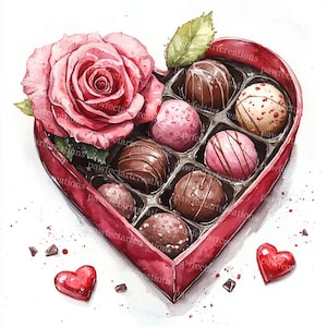 12 cliparts de boîte de chocolats de la Saint-Valentin, boîte de bonbons, aquarelle imprimable, fichiers JPG de haute qualité, créations en papier, journal indésirable, créations numériques