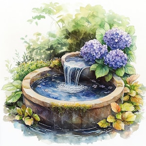 12 Garden Fountains Clipart, Floral Fountain, Floral Garden, Printable Watercolor, High-Quality JPGs, Papercraft, Junk Journal,Digital Craft