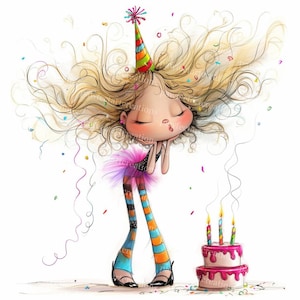 10 cliparts originaux de fille d'anniversaire, clipart d'anniversaire, aquarelle imprimable, fichiers JPG de haute qualité, papercraft, journal indésirable, créations numériques