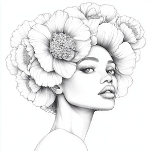 12 Kwiatowy Afro Kobieta Twarz Clipart, Delikatna Linia Sztuki, Afrykańska Kobieta Twarz, Wydrukowalna Akwarela, Wysokiej Jakości JPG, Papercraft, Junk Journal