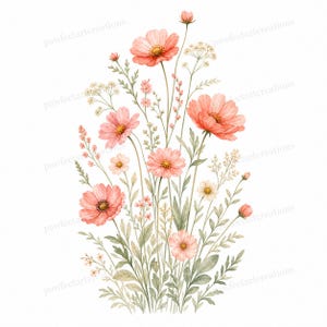 20 Pastel Wildflower Panels Clipart, Wedding Stationery and Journal Borders, Watercolor JPG, Digital Download, Commercial Use