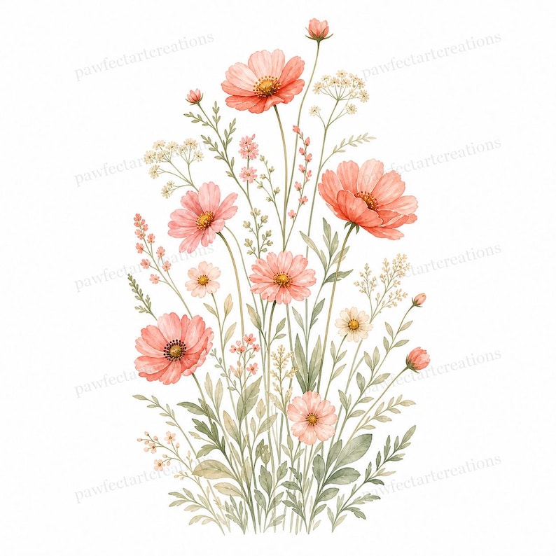 20 Pastel Wildflower Panels Clipart, Wedding Stationery and Journal Borders, Watercolor JPG, Digital Download, Commercial Use