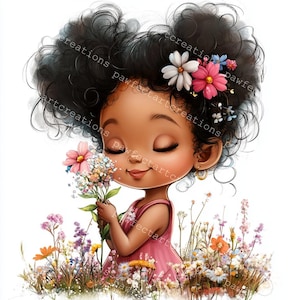 12 Quirky Black Girl With Flower Clipart, African Girl Clipart, Printable Watercolor, High-Quality JPGs, Junk Journal, Digital Craft