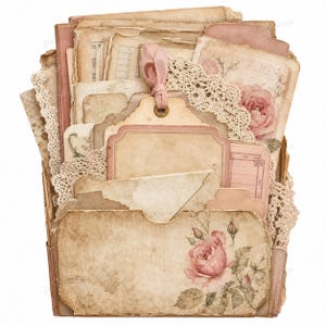 20 imagens clipart vintage para scrapbook, materiais para diário de sucata, aquarelas em JPG, download digital, uso comercial.