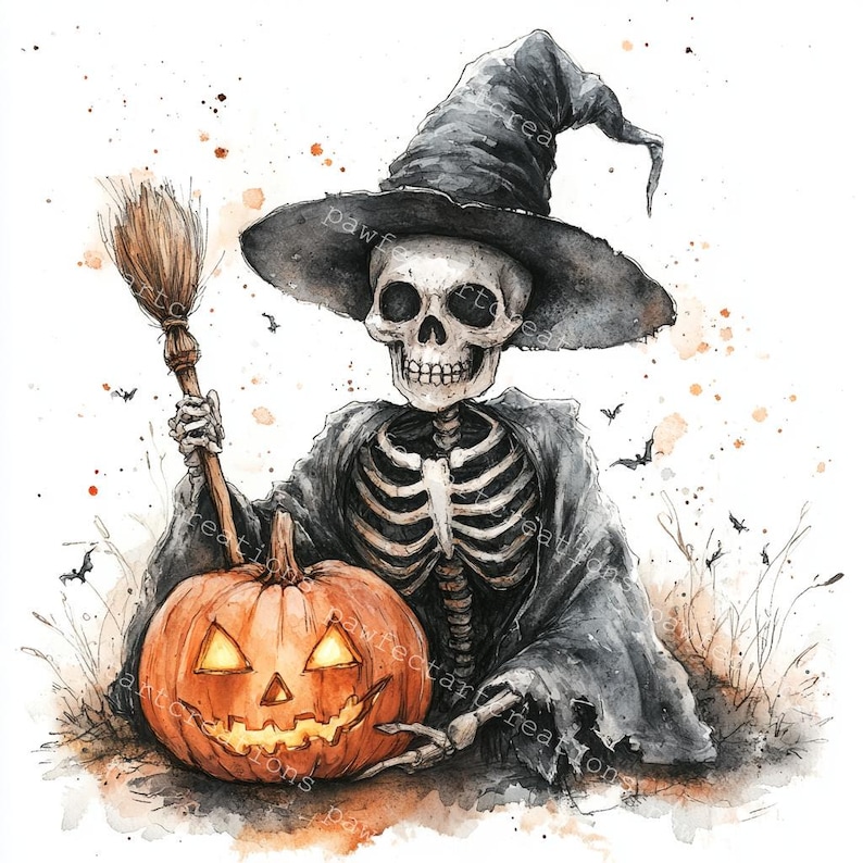 10 Funny Halloween Skeleton Clipart, Skull Dance, Skeleton Dance, Printable Watercolor,High-Quality JPGs, Junk Journal, Digital Craft