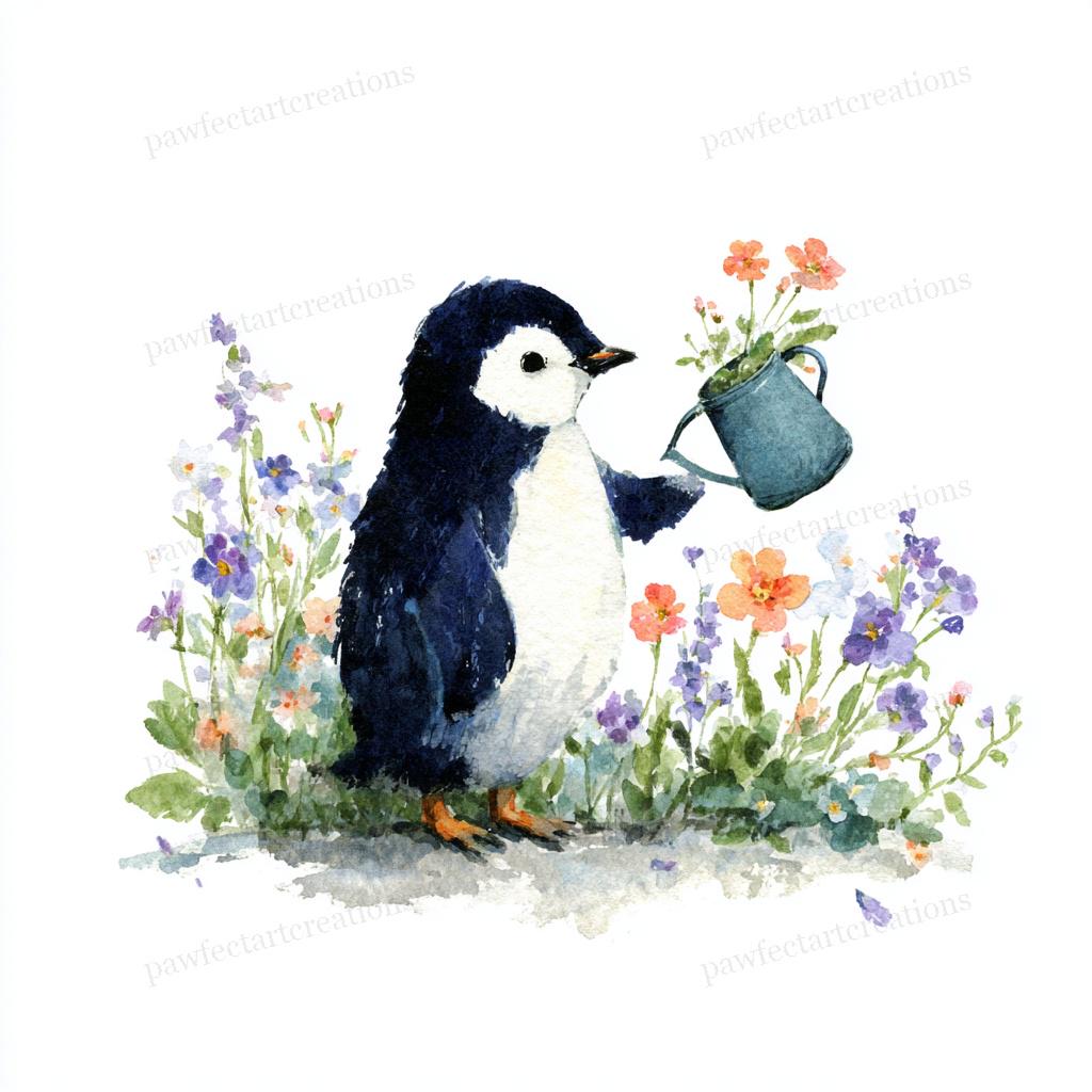 Spring Flower Penguin 20 Spring Penguin Clipart, Cute Baby Penguin Floral Art, Nursery Decor ...