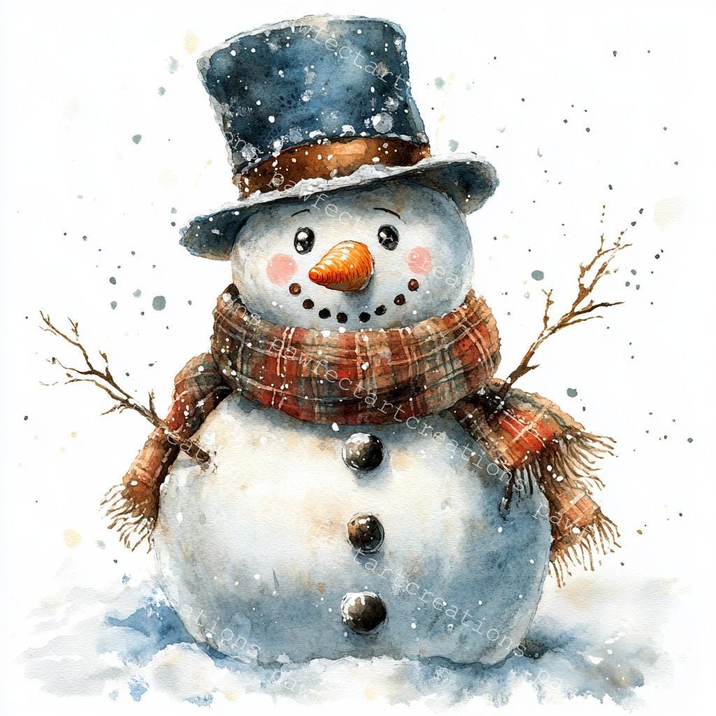 ririn☆様　高品質　オレンジカルサイト　雪だるま　クリスマス クリスマス雪だるまクリップアート：ジャンクジャーナル用の水彩画 JPG