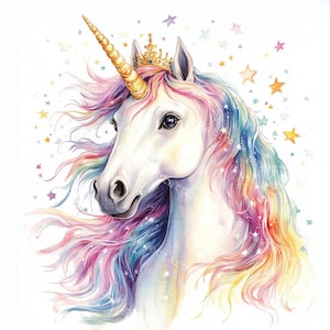 10 regenboogeenhoorn clipart, fantasie eenhoorn, afdrukbare aquarel, hoogwaardige JPG's, Papercraft, Junk Journal