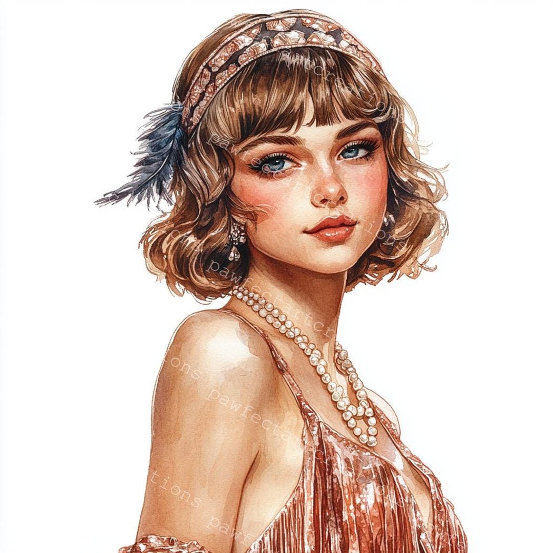 Flapper Girl Watercolor Clipart: 1920s Retro Beauty (digital Download ...
