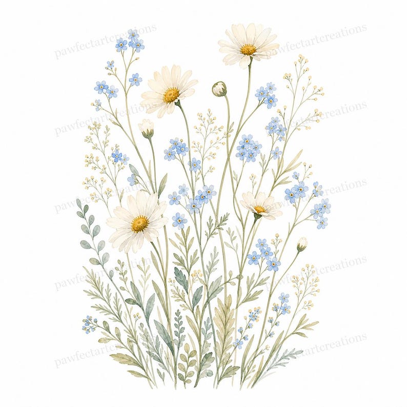 20 Pastel Wildflower Panels Clipart, Wedding Stationery and Journal Borders, Watercolor JPG, Digital Download, Commercial Use