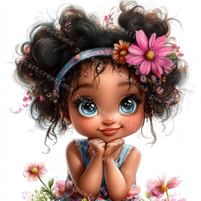 12 Quirky Black Girl With Flower Clipart, African Girl Clipart, Printable Watercolor, High-Quality JPGs, Junk Journal, Digital Craft