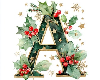 26 imágenes prediseñadas del alfabeto navideño, letras festivas para las fiestas, tarjeta de Navidad, acuarela imprimible, JPG de alta calidad, manualidades con papel, diario de recortes