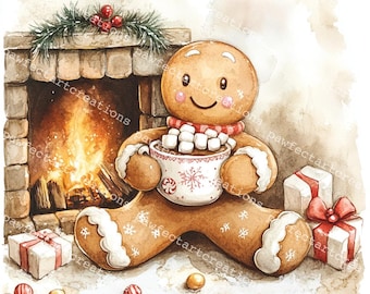 Gingerbread Man Christmas Clipart: Watercolor JPGs for Junk Journals (Digital Download)