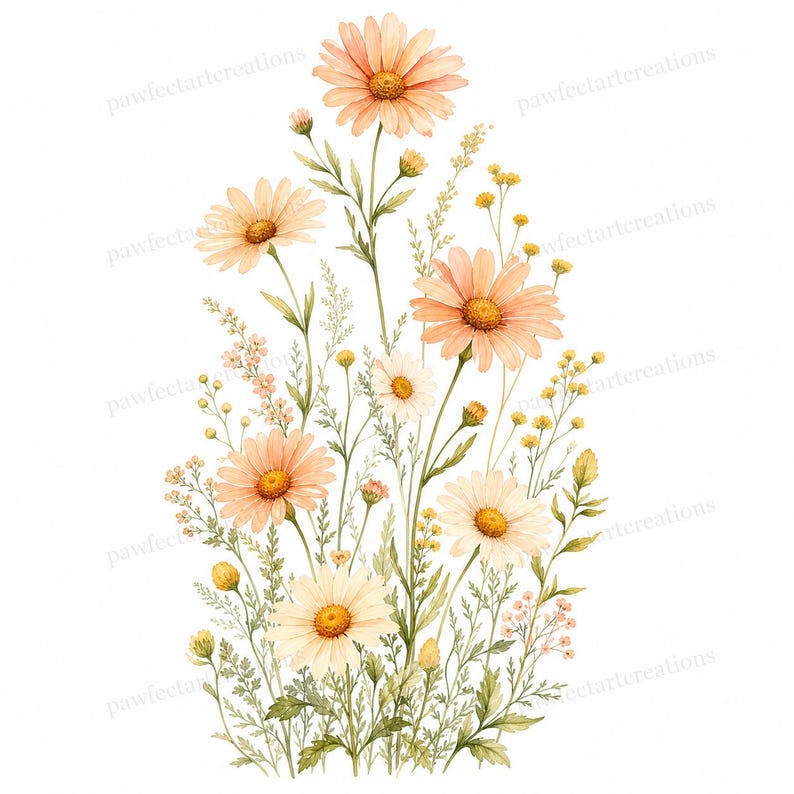 20 Pastel Wildflower Panels Clipart, Wedding Stationery and Journal Borders, Watercolor JPG, Digital Download, Commercial Use