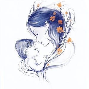 12 Clipart per la festa della mamma, Delicate Line Art, Buona festa della mamma, Acquerello stampabile, JPG di alta qualità, Papercraft, Junk Journal