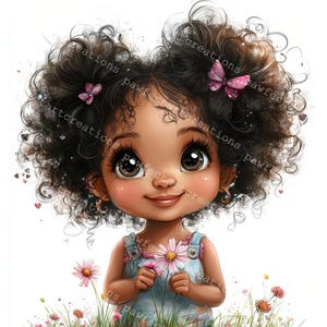 12 Quirky Black Girl With Flower Clipart, African Girl Clipart, Printable Watercolor, High-Quality JPGs, Junk Journal, Digital Craft