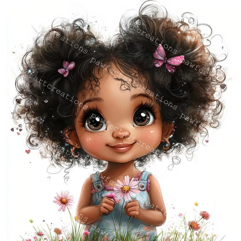 12 Quirky Black Girl With Flower Clipart, African Girl Clipart, Printable Watercolor, High-Quality JPGs, Junk Journal, Digital Craft