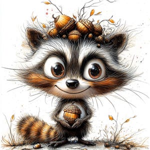 11 Funny Quirky Raccoon Clipart, Cute Raccoon, Printable Watercolor, High-Quality JPGs, Papercraft, Junk Journal, Digital Craft, Card Making