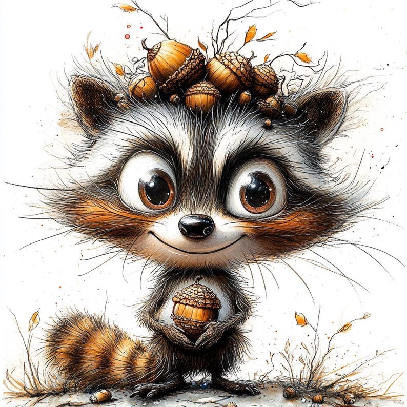 11 Funny Quirky Raccoon Clipart, Cute Raccoon, Printable Watercolor, High-Quality JPGs, Papercraft, Junk Journal, Digital Craft, Card Making