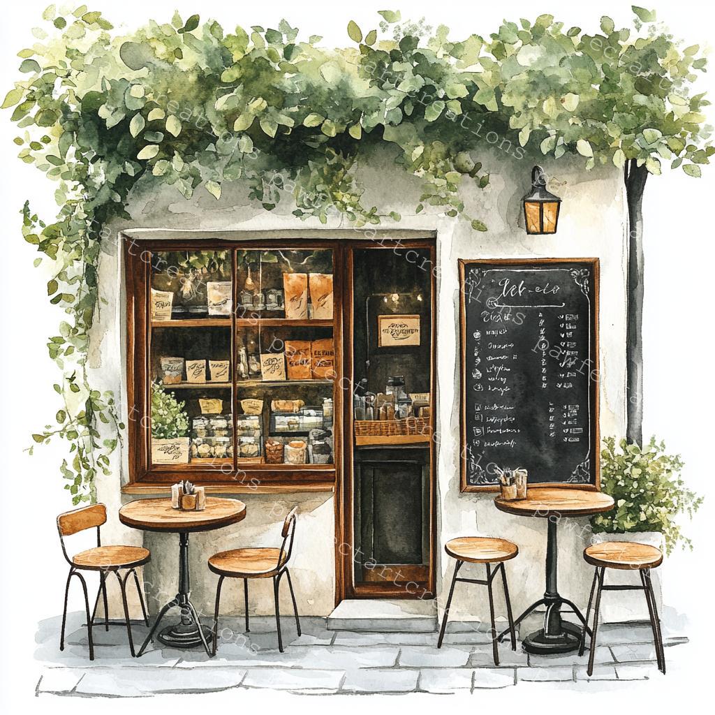 12 ヴィンテージ ストリート カフェ クリップアート: 居心地の良い
