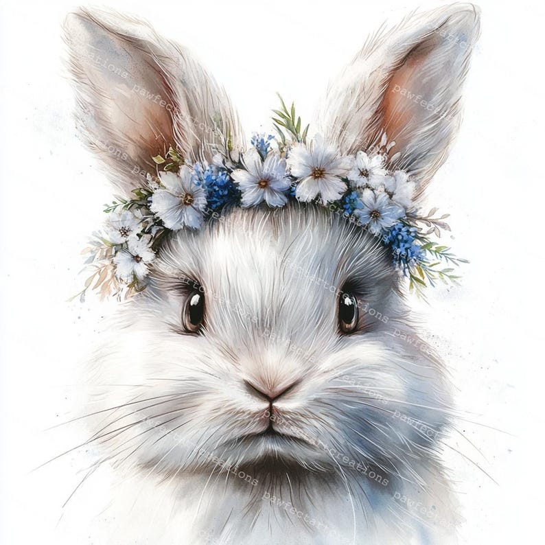 Bunny Clipart: Watercolor Rabbit With Flower Crown (JPG & PNG Digital ...