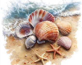Seashell Clipart: Coastal Watercolor Shells for Junk Journals (Digital Craft)