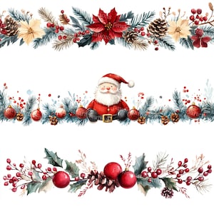 18 Weihnachtsgirlanden Bordüren Clipart, Weihnachtskarte, druckbares Aquarell, hochwertige JPGs, Papierkraft Junk Journal, digitales Basteln