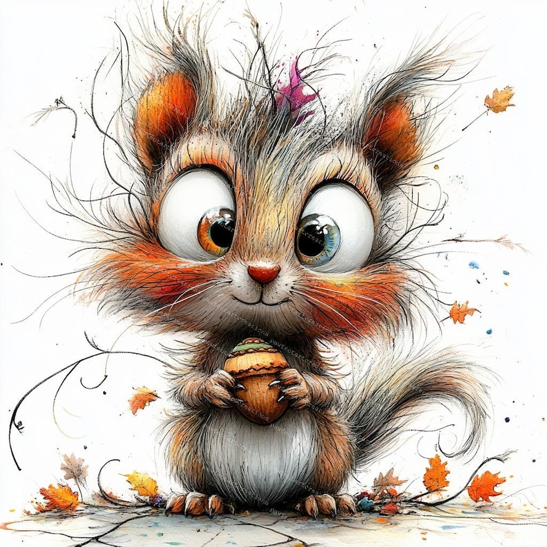 10 Funny Quirky Squirrel Clipart, Surprised Squirrel, Printable Watercolor, High-Quality JPGs, Papercraft, Junk Journal, Digital Craft