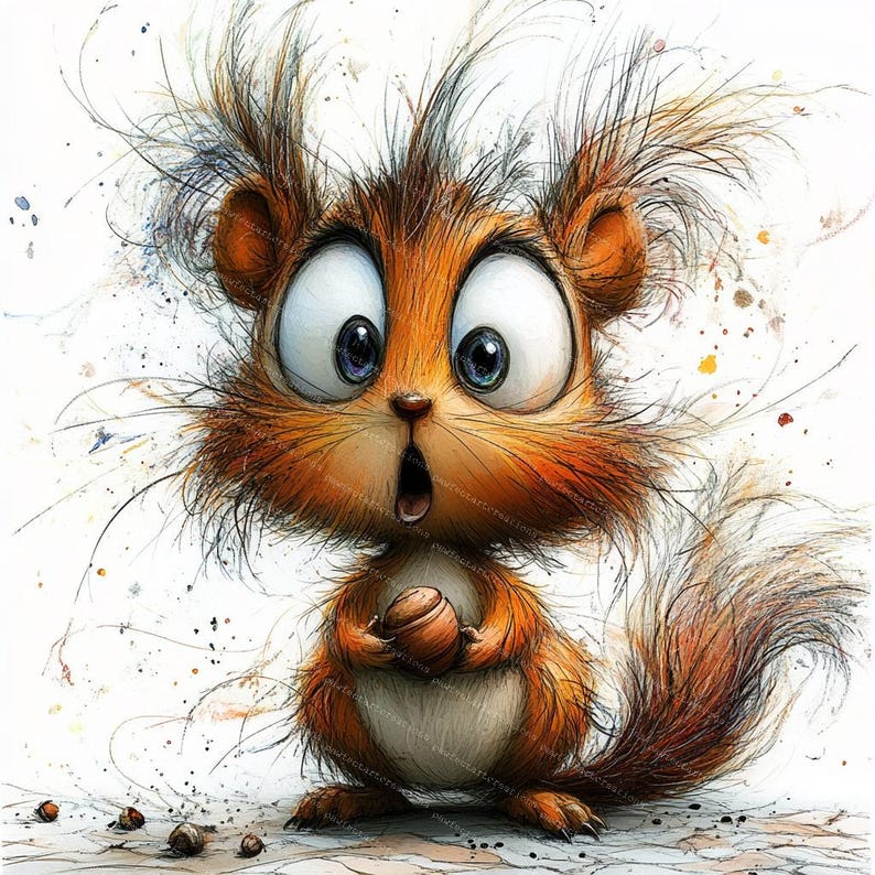10 Funny Quirky Squirrel Clipart, Surprised Squirrel, Printable Watercolor, High-Quality JPGs, Papercraft, Junk Journal, Digital Craft
