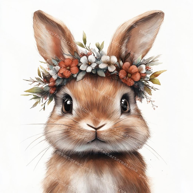 Bunny Clipart: Watercolor Rabbit With Flower Crown (JPG & PNG Digital ...