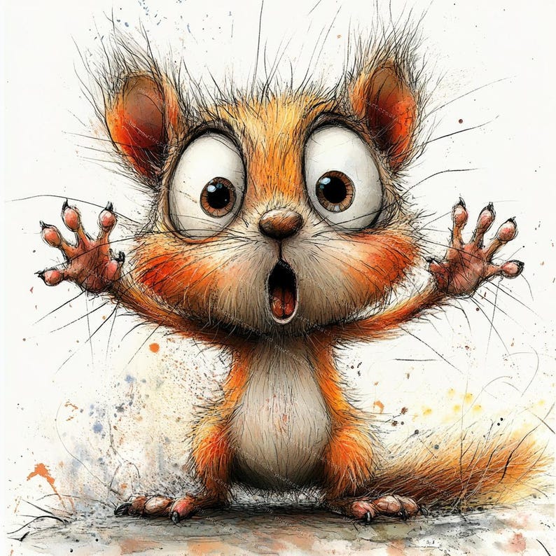 10 Funny Quirky Squirrel Clipart, Surprised Squirrel, Printable Watercolor, High-Quality JPGs, Papercraft, Junk Journal, Digital Craft
