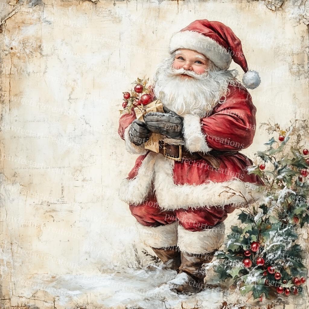 ドイツ製　ハーン　サンタクロース　ヴィンテージ ヴィンテージサンタクロースのクリップアート：古紙のクリスマスカード