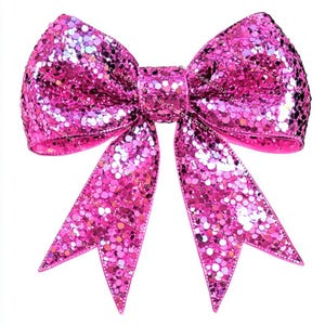 Puede incluir: Un lazo rosa grande y brillante con un acabado brillante. El lazo es simétrico, con dos bucles y dos colas largas y puntiagudas. El lazo es de un tono rosa vibrante, perfecto para accesorios para el cabello o envolver regalos.