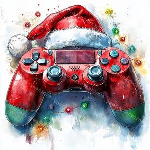 10 clipart kerstspelcontroller, kerstmutsspel, afdrukbare aquarel, hoogwaardige JPG's, Papercraft Junk Journal, Digital Craft