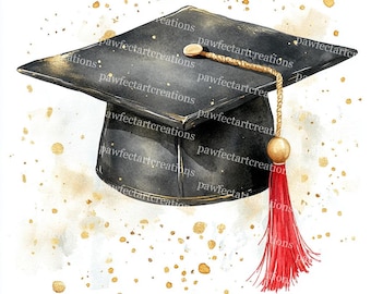 Watercolor Graduation Hat Clipart: Mortarboard Art (Digital Download)