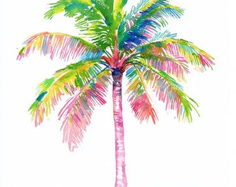 15 Watercolor Palm Tree Clipart: Tropical Summer JPGs (Digital Download)