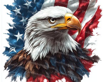 10 Patriotic Bald Eagle Clipart, USA Flag, Independence Day, Printable Watercolor, High-Quality JPGs, Papercraft Junk Journal, Digital Craft
