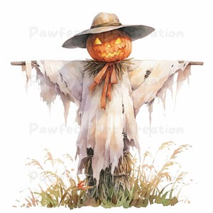 15 Halloween Scarecrow Clipart, Pumpkin Scarecrow,Haunted Scarecrow,Printable Watercolor, High-Quality JPGs,Papercraft, Junk Journal
