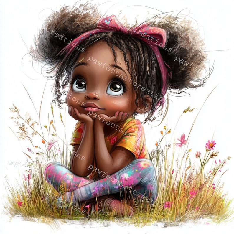 12 Quirky Black Girl With Flower Clipart, African Girl Clipart, Printable Watercolor, High-Quality JPGs, Junk Journal, Digital Craft