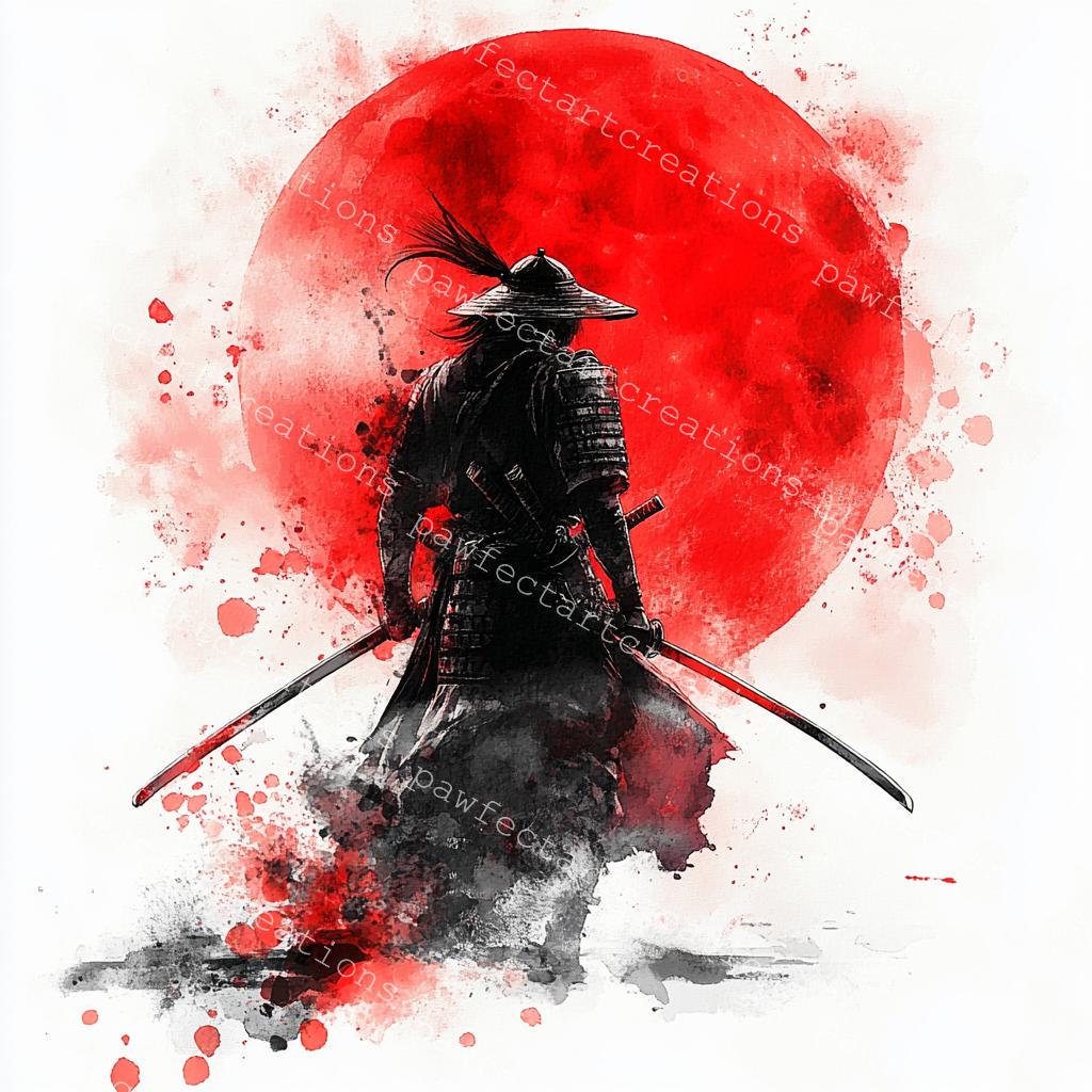 10 Samurai and Moon Clipart, Detailed Samurai Print, Printable ...
