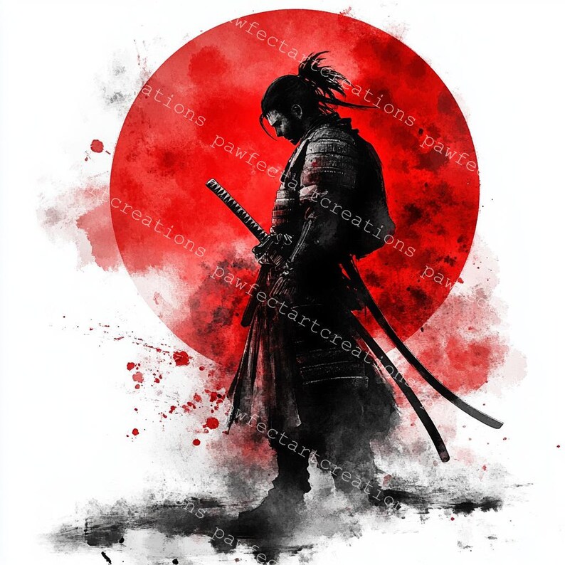 10 Samurai and Moon Clipart, Detailed Samurai Print, Printable ...