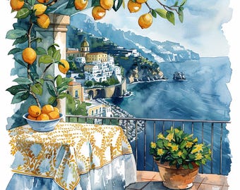 Amalfi Coast Clipart: Italian Coastal Watercolor Art (Digital Download)