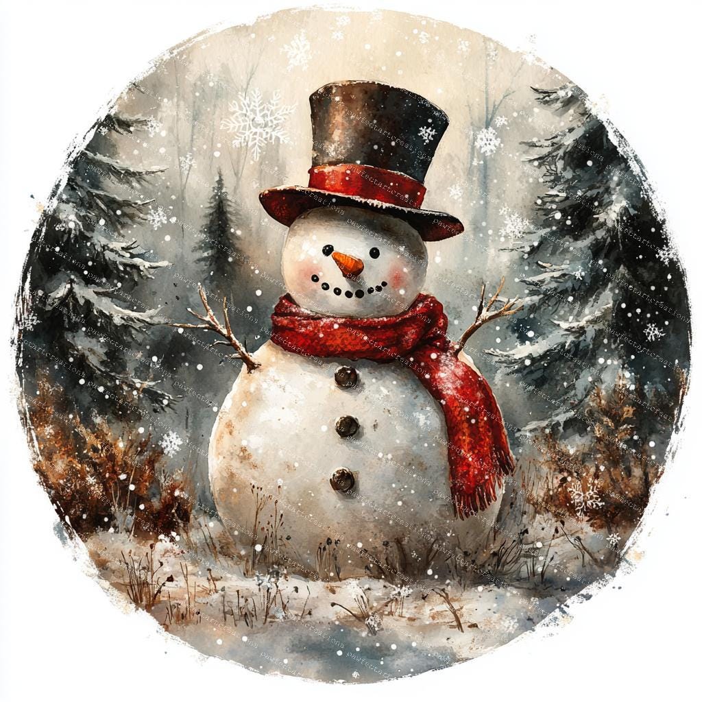 SnowMan Snow WouldTシャツ (肖像Ver.) 10 Vintage Christmas Snowman Clipart, Retro Cute Snowman