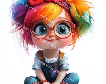 Quirky Girl Clipart: Watercolor Doll Illustrations (Digital Download, JPGs, Commercial Use License Included)