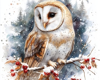 11 Barn Owl Clipart, Snow Owl Clipart, Cute Owl, Printable Watercolor, High-Quality JPGs, Papercraft, Junk Journal, Digital Crafting